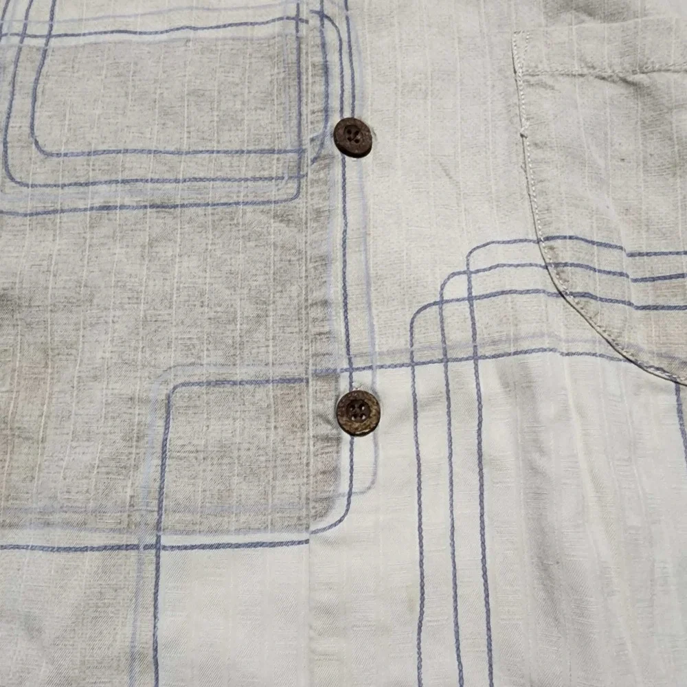 Tommy Bahama Men Large 100% Silk Short Sleeve Button Down Shirt Geometric Square